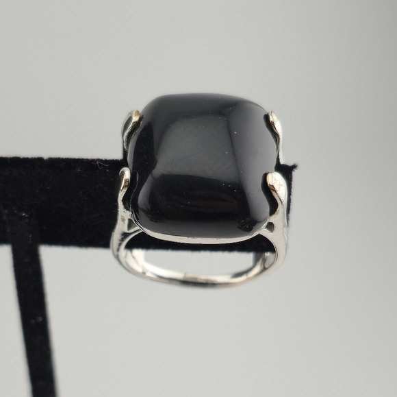 Sterling Silver Modernist Black Onyx Statement Ring Size 8.5 - Picture 7 of 10